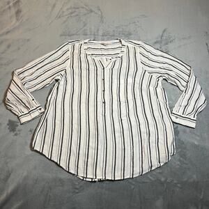 Lucky Brand Striped Half Button Up Popover Blouse Size 1X Classic Casual Preppy